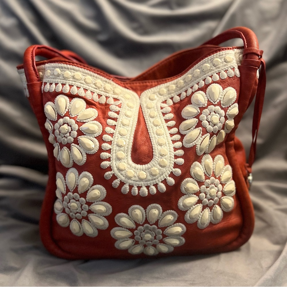 BRIGHTON EMBROIDERED CROWN JEWEL BEADED HANDBAG